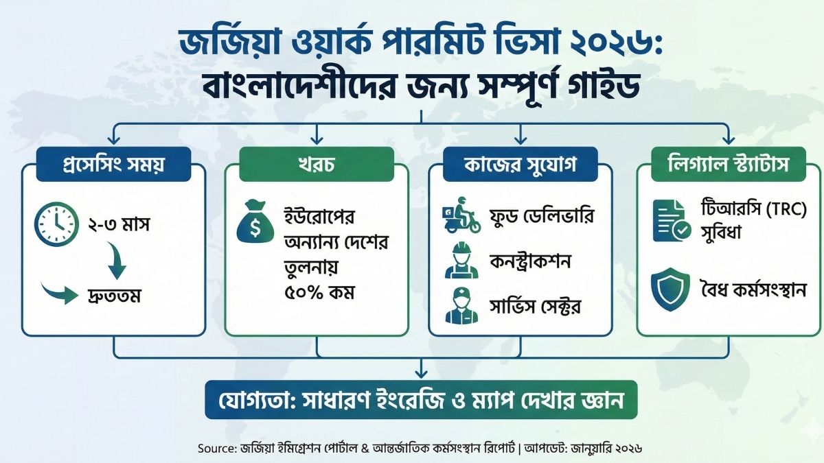 জর্জিয়া ওয়ার্ক পারমিট ভিসা ২০২৬ যাওয়ার নিয়ম, খরচ ও কাজের সম্পূর্ণ গাইডলাইন