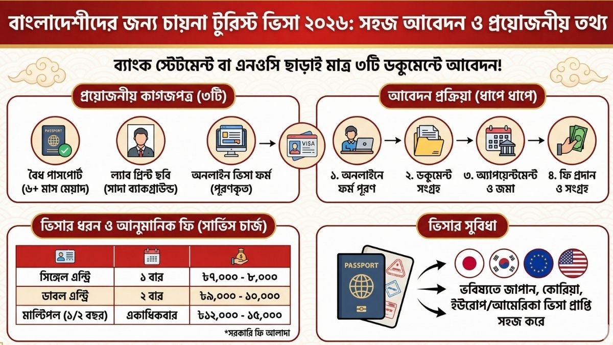 বাংলাদেশীদের জন্য চায়না টুরিস্ট ভিসা ২০২৬ প্রয়োজনীয় কাগজপত্র ও সহজ আবেদন পদ্ধতি