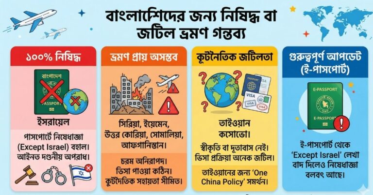 বাংলাদেশ থেকে কোন কোন দেশে যাওয়া যায় না
